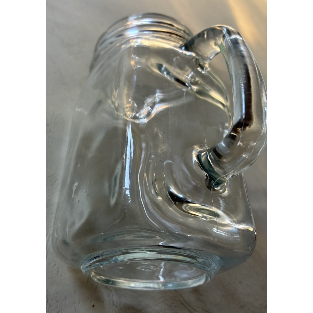 Vintage Clear Glass Mason Jar Style Cup Mug Handle Ribbed Square Bottom 16oz 5"